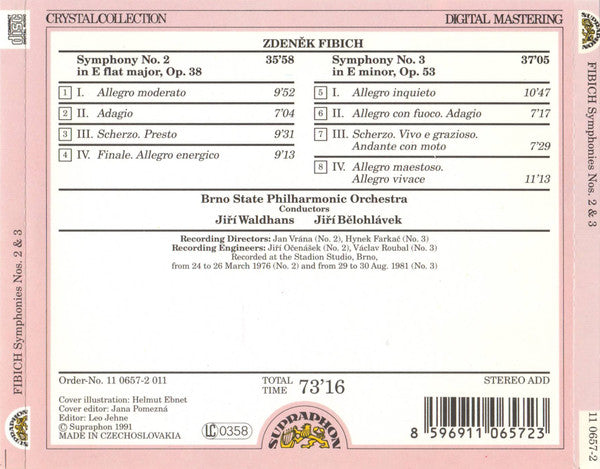 Fibich* / Brno State Philharmonic Orchestra, Jiří Waldhans, Jiří Bělohlávek : Symphonies Nos. 2 & 3 (CD)