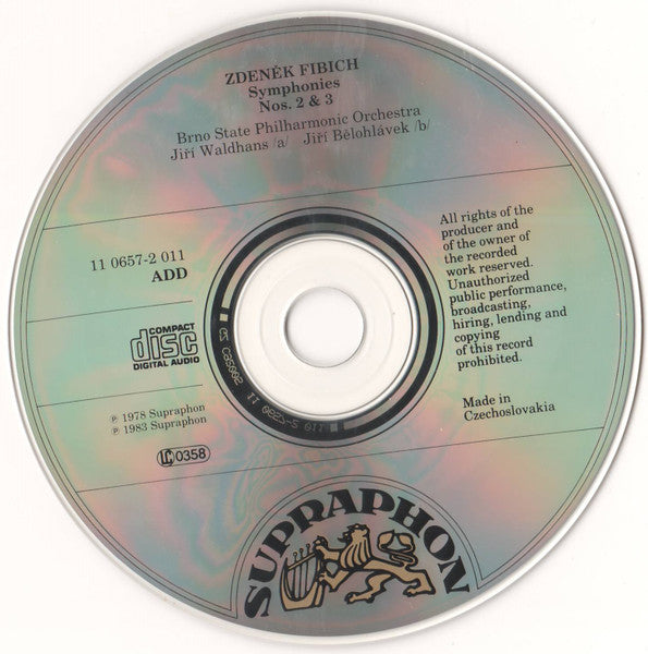 Fibich* / Brno State Philharmonic Orchestra, Jiří Waldhans, Jiří Bělohlávek : Symphonies Nos. 2 & 3 (CD)