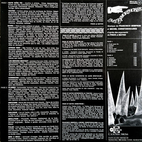 Francisco Semprun / Michel Christodoulides : Métamorphoses (LP)