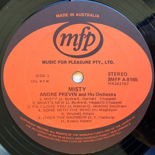 André Previn And His Orchestra : Misty (LP, Album, RE)