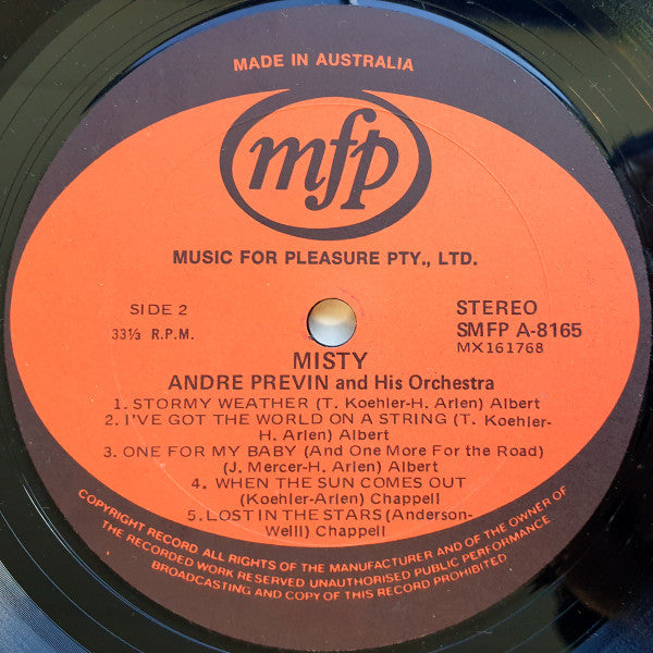 André Previn And His Orchestra : Misty (LP, Album, RE)