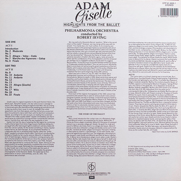 Adolphe C. Adam, Philharmonia Orchestra, Robert Irving (2) : Giselle - Highlights From The Ballet (LP, Album, RE, RM)