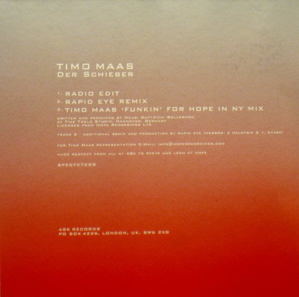 Timo Maas : Der Schieber (CD, Single)