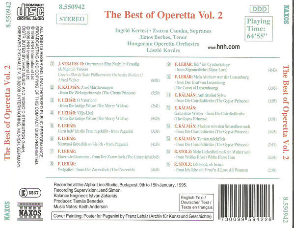 Ingrid Kertesi, Zsuzsa Csonka, János Berkes, László Kovács, Hungarian Operetta Orchestra* : The Best Of Operetta Vol. 2 (CD, Album)