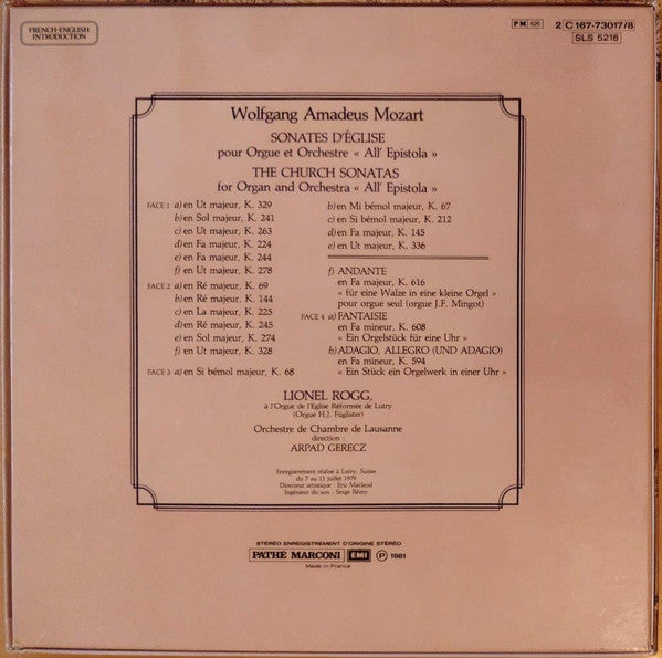 Wolfgang Amadeus Mozart, Lionel Rogg, Orchestre De Chambre De Lausanne, Arpad Gérecz : Sonates D'Eglise = The Church Sonatas (2xLP + Box)