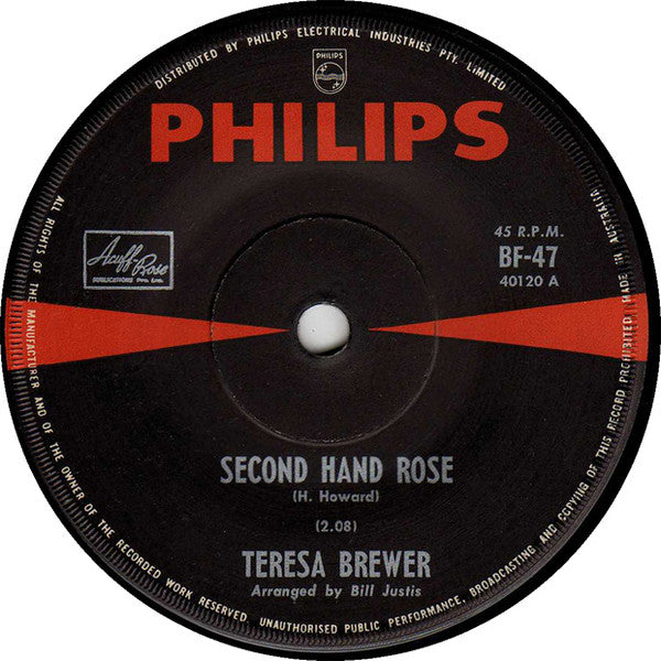 Teresa Brewer : Second Hand Rose  (7", Single)