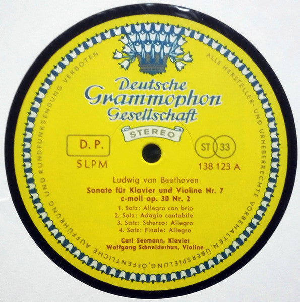 Ludwig Van Beethoven, Carl Seemann, Wolfgang Schneiderhan : Violinsonaten C-Moll Op.30 Nr.2 - G-Dur Op.96 (LP, Red)