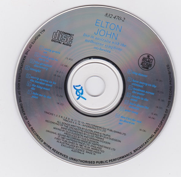 Elton John : Live In Australia (With The Melbourne Symphony Orchestra) (CD, Album)