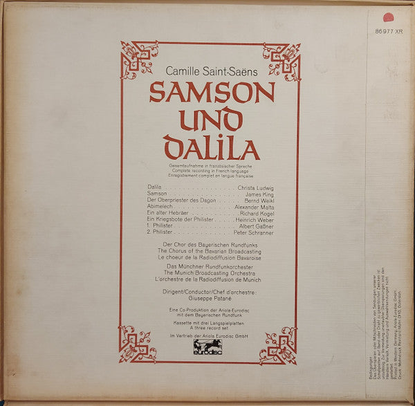 Camille Saint-Saëns, Christa Ludwig, James King (3), Bernd Weikl, Münchner Rundfunkorchester, Chor Des Bayerischen Rundfunks, Giuseppe Patanè : Samson Und Dalila (3xLP, Quad + Box)