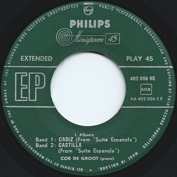 Cor de Groot : Danse Rituelle Du Feu, Danse Espagnole, Cadiz, Castilla (7", EP)