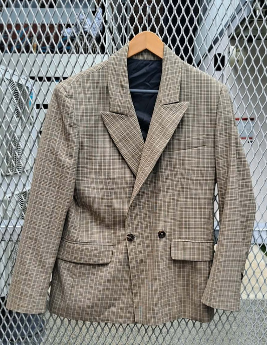 Ernest W. Baker Grey‑Brown Check Virgin Wool Blazer (Mens XS) – Spring/Summer 2022