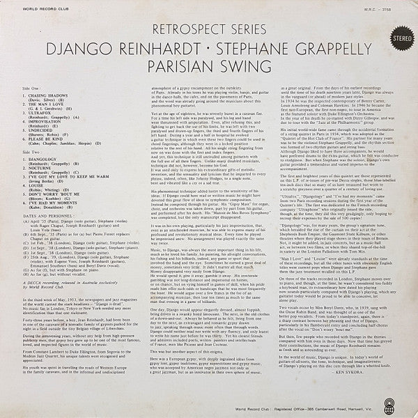 Django Reinhardt · Stéphane Grappelli With Quintette Du Hot Club De France : Parisian Swing  (LP, Comp, Club)