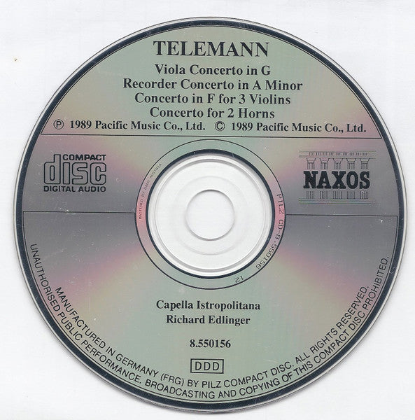 Telemann*, Capella Istropolitana, Richard Edlinger : Recorder Suite In A Minor • Viola Concerto • Tafelmusik (CD)