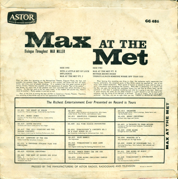 Max Miller : Max At The Met (LP, Comp)