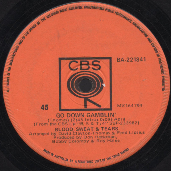 Blood, Sweat And Tears : Go Down Gamblin' (7", Single)