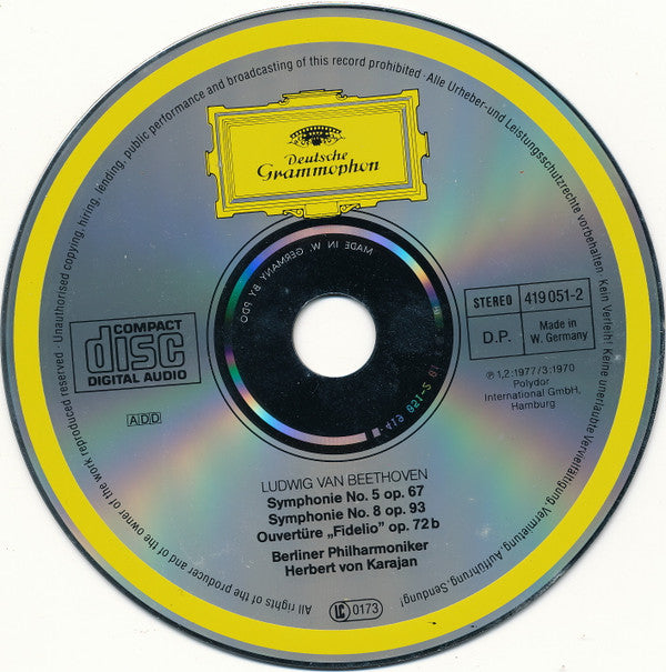Ludwig van Beethoven, Herbert von Karajan, Berliner Philharmoniker : Symphonien Nr. 5 & 8 / Ouvertüre "Fidelio" (CD, Comp, RE, RM)