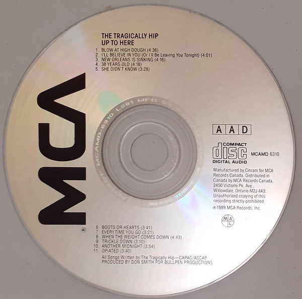 The Tragically Hip : Up To Here (CD, Album, RE)