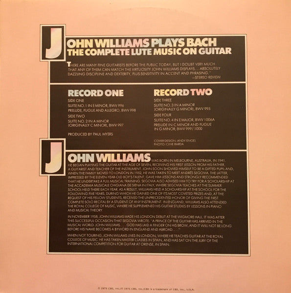 John Williams (7) Plays Johann Sebastian Bach : The Complete Lute Music On Guitar (2xLP)