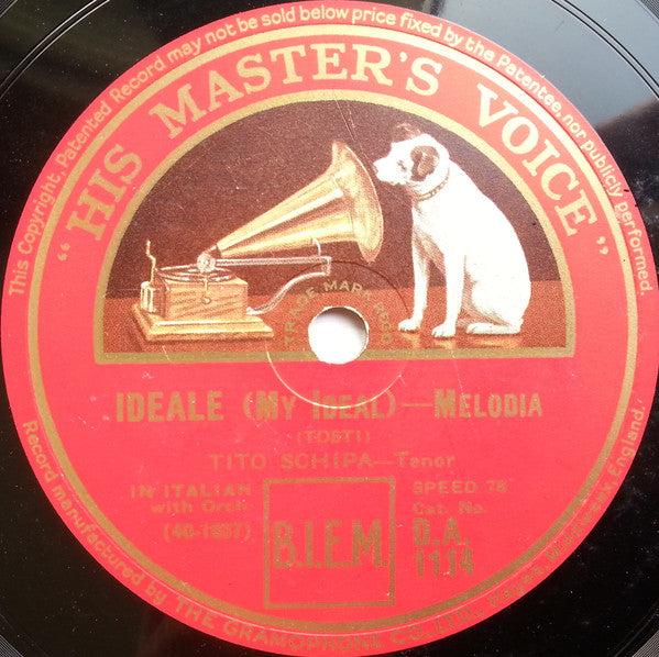 Tito Schipa : Ideale (My Ideal) / Marechiare (Canto Napolitano) (Shellac, 10", RP)