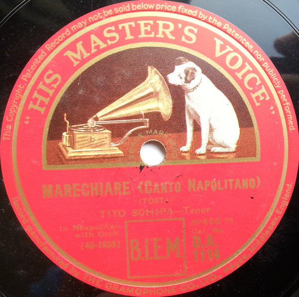 Tito Schipa : Ideale (My Ideal) / Marechiare (Canto Napolitano) (Shellac, 10", RP)