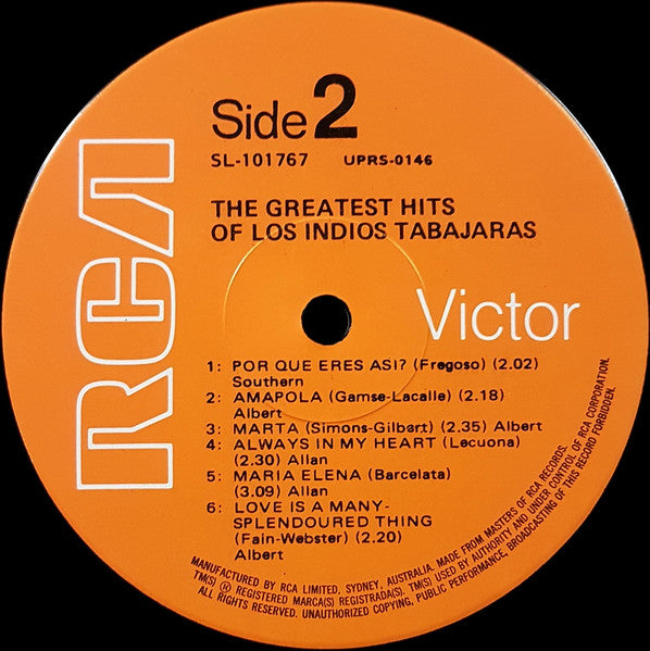 Los Indios Tabajaras : The Greatest Hits Of Los Indios Tabajaras (LP, Comp)