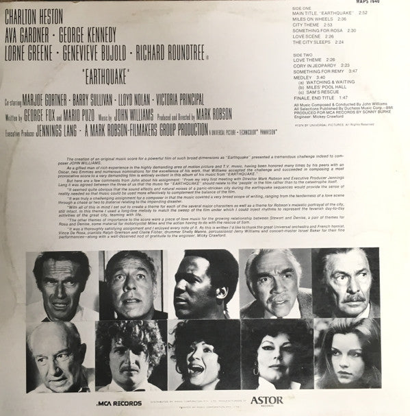 John Williams (4) : Earthquake (Music From The Original Motion Picture Soundtrack) (LP, Album)