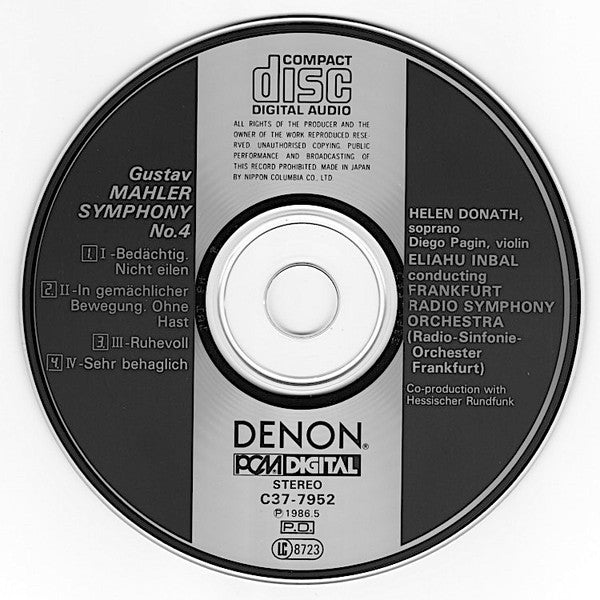 Gustav Mahler / Radio-Sinfonie-Orchester Frankfurt / Helen Donath / Eliahu Inbal : Symphony No. 4 (CD, Album, pre)