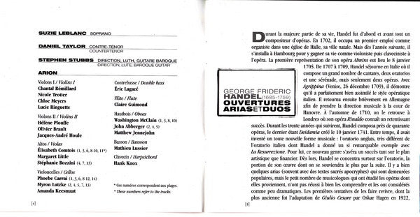 Daniel Taylor (3), Suzie LeBlanc, Stephen Stubbs, Arion* : Handel Love Duets  (CD, Album)