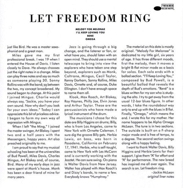 Jackie McLean : Let Freedom Ring (CD, Album, Copy Prot., RE, RM)