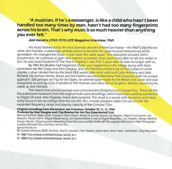 The Jimi Hendrix Experience : Live At Winterland (CD, Album, RE)