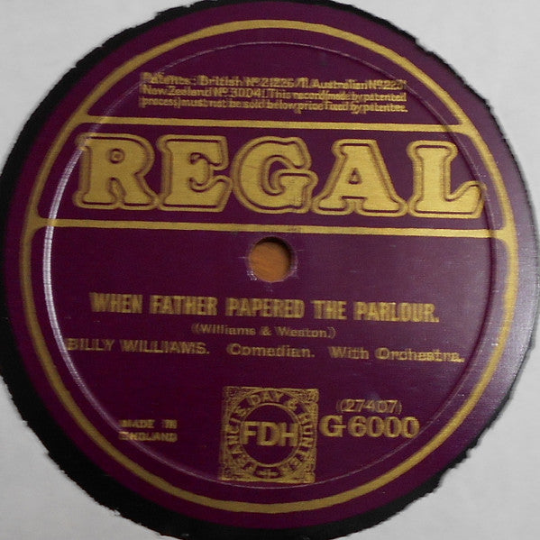 Billy Williams (9) : When Father Papered The Parlour / Don't Go Out With Him Tonight (Shellac, 10")