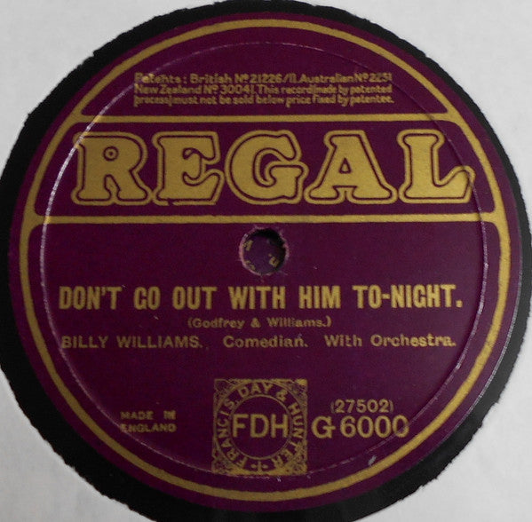 Billy Williams (9) : When Father Papered The Parlour / Don't Go Out With Him Tonight (Shellac, 10")