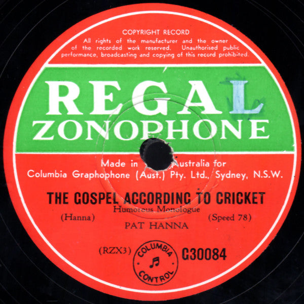 Pat Hanna : The Gospel According To Cricket / The Gospel According To Racing (Shellac, 12")