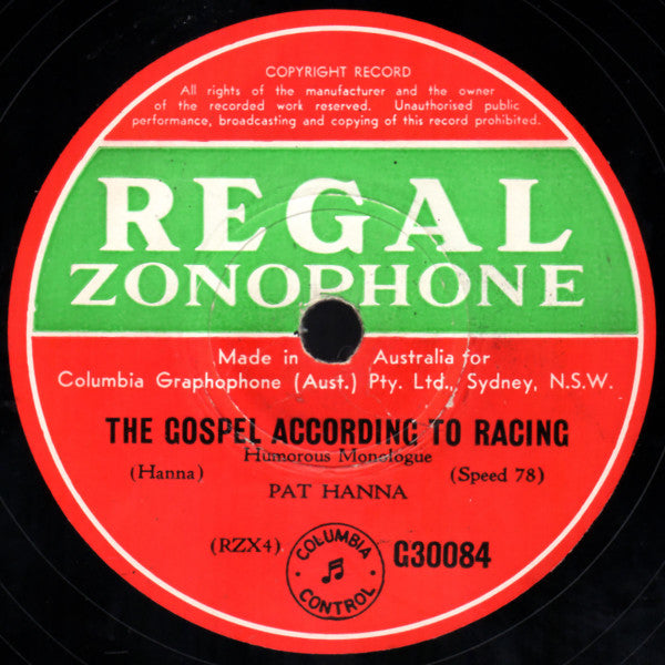 Pat Hanna : The Gospel According To Cricket / The Gospel According To Racing (Shellac, 12")