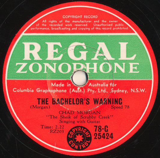 Chad Morgan : The Bachelor's Warning / The Shotgun Wedding (Shellac, 10")