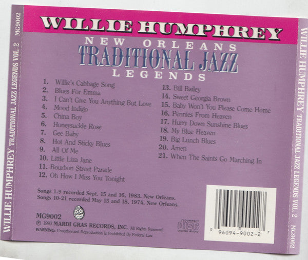 Willie Humphrey : New Orleans Traditional Jazz Legends Vol. 2 (CD)