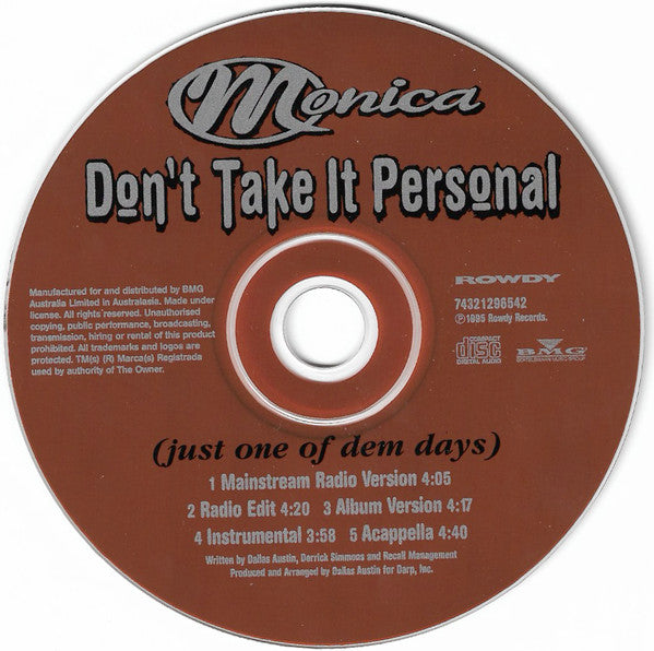 Monica : Don't Take It Personal (Just One Of Dem Days) (CD, Single)
