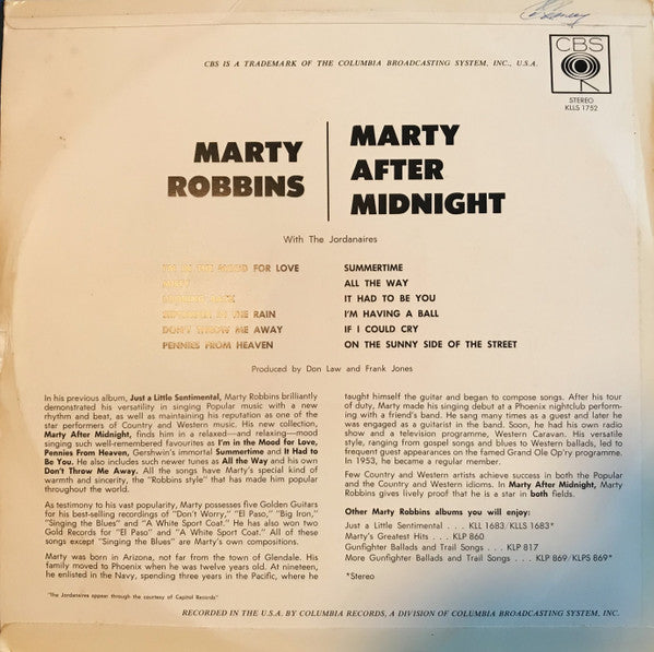 Marty Robbins : Marty After Midnight (LP, Album)