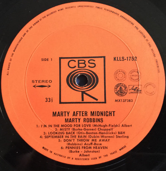 Marty Robbins : Marty After Midnight (LP, Album)
