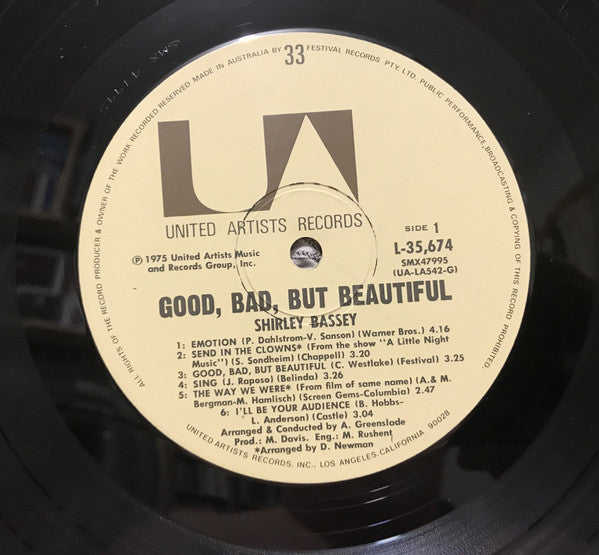 Shirley Bassey : Good, Bad But Beautiful (LP, Album)