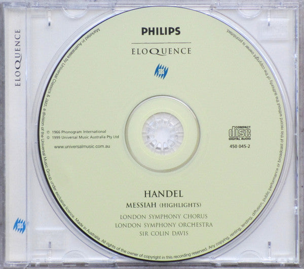 Handel* - Harper* • Watts* • Wakefield* • Shirley-Quirk* • London Symphony Orchestra & Chorus*, Sir Colin Davis : Messiah (Highlights) (CD, Album)