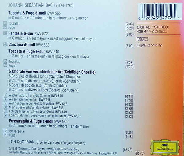 Bach*, Ton Koopman : Bach Great Organ Works (CD, Comp, PMD)