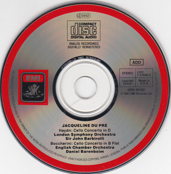 Jacqueline Du Pré, Daniel Barenboim, Haydn*, Boccherini*, The English Chamber Orchestra* : Cello Concerto in D / Cello Concerto in B Flat (CD, Comp, RM)