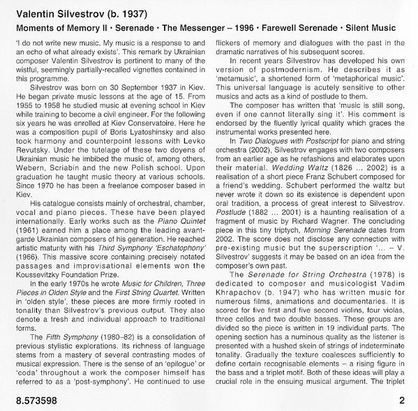 Silvestrov* - Iryna Starodub, Kiev Virtuosi*, Dmitry Yablonsky : Moments Of Memory II (CD)