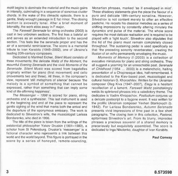 Silvestrov* - Iryna Starodub, Kiev Virtuosi*, Dmitry Yablonsky : Moments Of Memory II (CD)