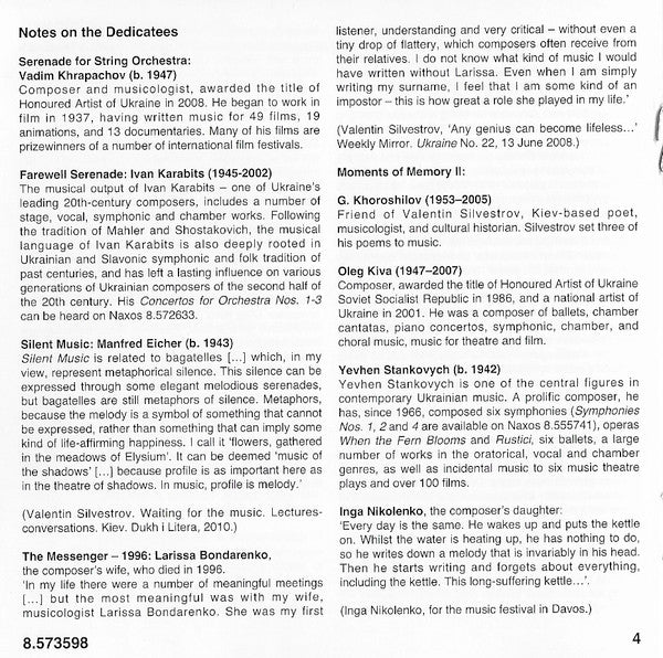 Silvestrov* - Iryna Starodub, Kiev Virtuosi*, Dmitry Yablonsky : Moments Of Memory II (CD)