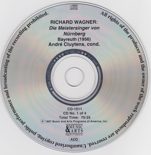 Richard Wagner Cond. André Cluytens : Die Meistersinger Von Nürnberg - 1956 Bayreuth Festival (Live) (4xCD, Album, Mono, RM + Box)