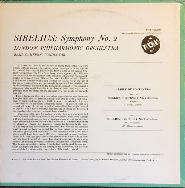 Jean Sibelius - London Philharmonic Orchestra, Basil Cameron : Symphony No. 2 (LP, Album, RE, RM)