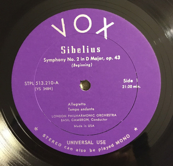 Jean Sibelius - London Philharmonic Orchestra, Basil Cameron : Symphony No. 2 (LP, Album, RE, RM)