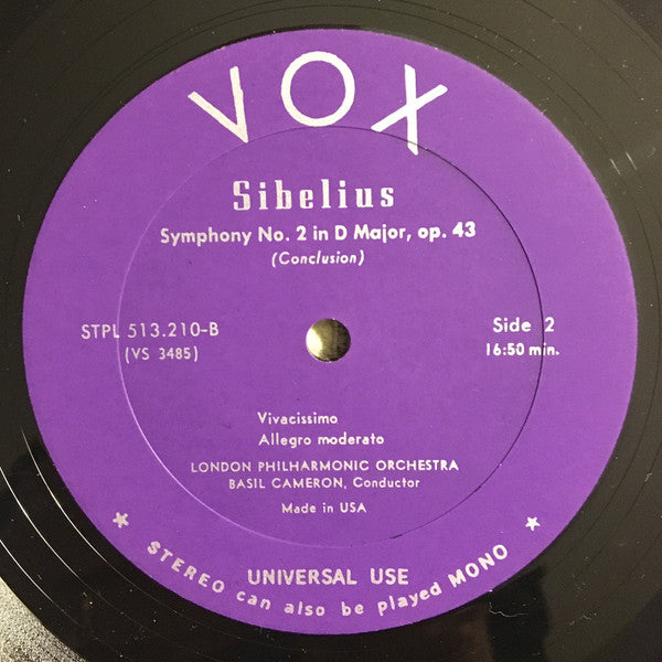 Jean Sibelius - London Philharmonic Orchestra, Basil Cameron : Symphony No. 2 (LP, Album, RE, RM)
